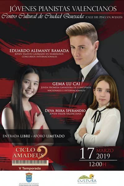 Carte Ciclo Amadeus Jovenes pianistas valencianos Rojales Alicante 2019 fotos del concierto